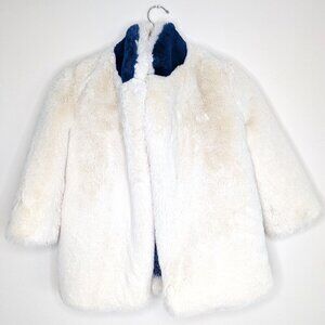 White and Blue Faux Fur Short Jacket with Blue Accents 3/4 Dolman Sleeves